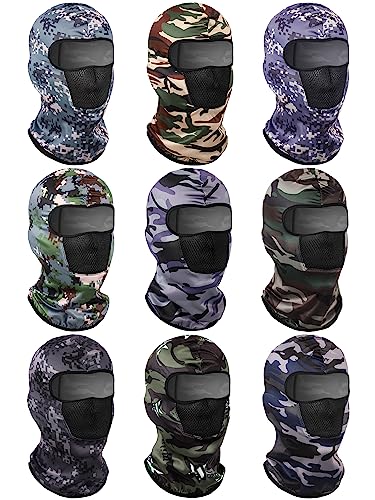 SATINIOR 9 Pieces Balaclava Ski Mask Cover Breathable Sun Dust Protection Full Face Cover for Winter Outdoor Activities (Camouflage, Medium)