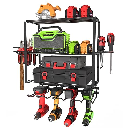 ZEAKOC Power Tool Organizer, 4 Layers Heavy Duty Drill Holder Wall Mount,Metal Garage Tool Organization for Efficient Power Tool Storage,Separate Tool Rack Dad Gift for Father's Day