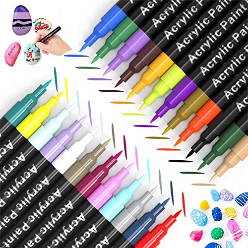Acrylic Paint Pens for Rock Painting,Set of 24 Extra Fine Point Non-toxic Acrylic Paint Pen Paint Markers for Stone,Ceramic,Glass,Wood,Canvas,Fabrics DIY Crafts