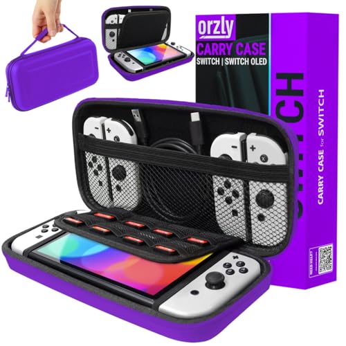 Orzly Carrying case for Nintendo Switch OLED and Switch Console - Purple Protective Hard Portable Travel case Shell Pouch for Nintendo Switch Console & Accessories