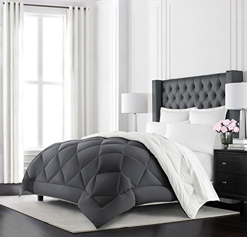 Beckham Hotel Collection Goose Down Alternative Reversible Comforter - All Season - Premium Quality Luxury Comforter - King/Cal King - Grey/White