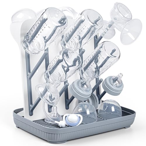 Termichy Baby Bottle Drying Rack: Large Vertical Bottle Dryer Rack Holder - Space Saving Standing Dring Rack for Baby Bottles and Pump Part Cleaning (Gray)
