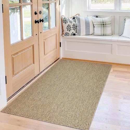 KOZYFLY Boho Rugs for Entryway 3x5 ft Washable Front Door Area Rug Indoor Rubber Backed Kitchen Area Rug Natural Front Porch Mat Cotton Floor Carpet for Entryway Bathroom Living Room Kitchen