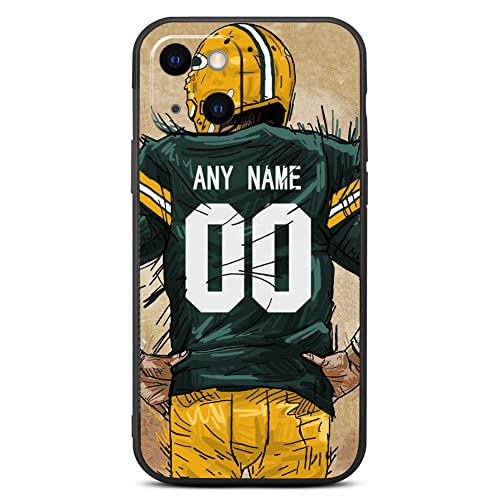 IKPYTREE Custom Name & Number Football Jersey Black Case for iPhone 15 14 13 12 11 Xs Max XR 8 7 6 Plus 11 Pro Mini，with Camera Protection Phone Case (Green Bay)