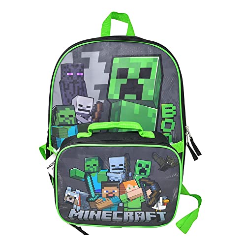 Minecraft Creeper 16 Inch Kids Backpack with Lunch Bag