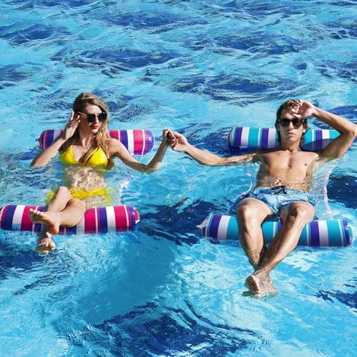 2 Pack Pool Floats Adult - 4-in-1 Pool Floats Hammock, Drifter, Lounge Chair, Saddle, Multi-Purpose Inflatable Non-Stick PVC Material Pool Float for Adult Vacation