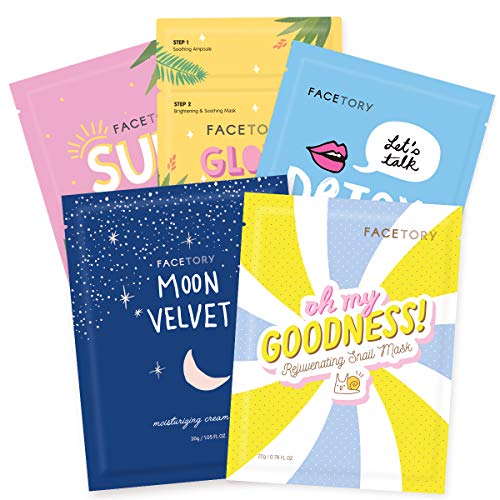 FACETORY Collection Facial Mask Set - Hydrating, Purifying, Soothing, Moisturizing, Revitalizing - Soft, Form-Fitting Face Masks, For All Skin Types, Pack of 5 Sheet Masks