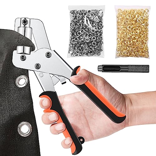 Grommet Tool Kit, 3/8 Inch Grommet Kit Eyelet Kit Press Pliers Manual with 500 Pcs 10mm Metal Eyelets and Grommets for Fabric Canvas Awnings Handheld Tarp Eyelets Kit Tool Punch Hole Maker