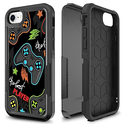 Candykisscase Case for iPhone SE 2022, Gaming Controller Video Game Player Pattern Shock-Absorption Hard PC and Inner Silicone Hybrid Dual Layer Defender Case for iPhone 7/8 /SE 2020