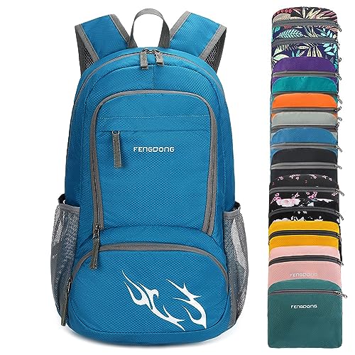 FENGDONG 35L Lightweight Foldable Waterproof Packable Travel Hiking Backpack Daypack for men women Blue