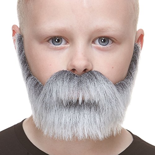Mustaches Fake Beard, Self Adhesive, Small Nobleman False Facial Hair for Kids, Salt and Pepper Color
