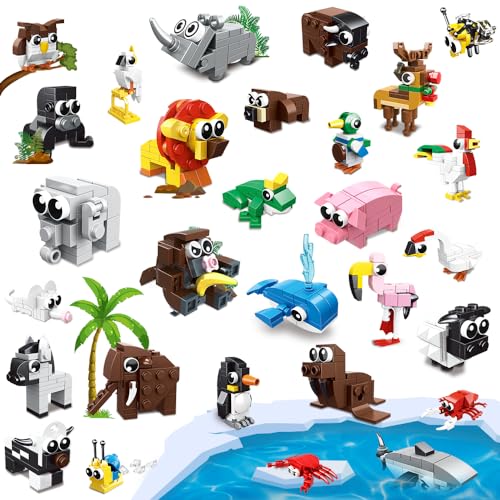HOGOKIDS 30 Packs Party Favors for Kids - 867PCS Animals Building Blocks Sets for Classroom Prizes Goodie Bag Fillers Stocking Stuffers Birthday Valentines Easter Gifts for Kids Boys Girls 6+