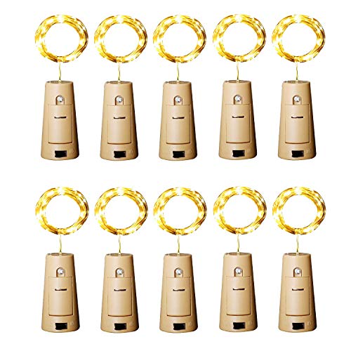 Aluan Wine Bottle Lights with Cork, 12 LED 10 Pack Fairy / String Lights Waterproof Battery Operated for Jar Party Wedding Christmas Festival Bar Decoration, Warm White