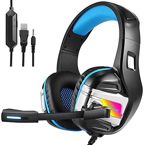 FChome Gaming Headset for PC,PS4,Xbox Headset with 7.1 Surround Sound,Over Ear Gaming Headphones with Noise Cancelling Mic LED Light Bass Surround, Soft Memory Earmuffs for Laptop Mac Nintendo Switch