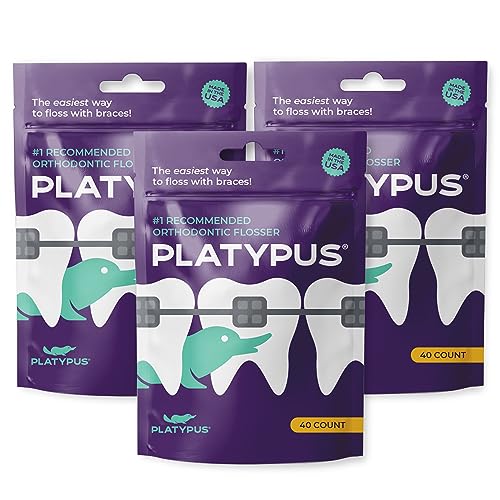 Platypus Orthodontic Flossers for Braces | Ortho Picks for Adults & Kids | Fits Under Arch Wire | Non-Damaging | Encourage Flossing Habits | Floss Teeth in Under Two Minutes (40 Count (Pack of 3)