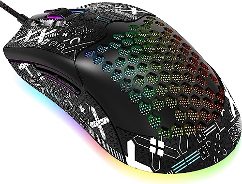 ZIYOU LANG M5 RGB Lightweight Wired Gaming Mouse with 12000 DPI 6 Programmed Buttons,65G Honeycomb Shell,Ultralight Ultraweave Cable,Pixart 3325 Optical Sensor Gamer Mice(Black)