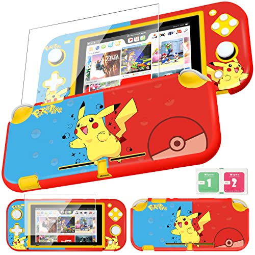 oqpa for Nintendo Switch Lite 2019 Case for Girls Boys Kids PC Cute Kawaii Anime Cool Fun Slim Protective Cases Hard Shell Cover with Screen Protector Glass for Switch Lite Red