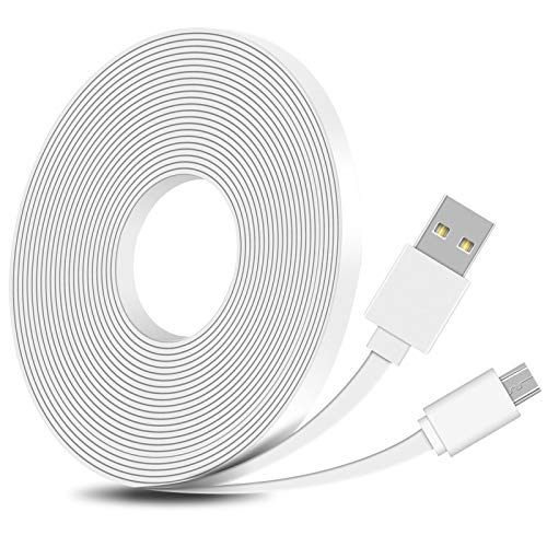 FASTSNAIL 16.4FT Flat Power Extension Cable for WyzeCam, for WyzeCam Pan, for Wyze Cam V3, for KasaCam NestCam Indoor, for Yi Cam, for Blink, USB to Micro USB Charging and Data Sync Cord (White)