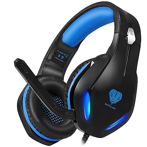 KHAZNEH GH-2 Gaming Headset for PS4 PS5 Xbox One Nintendo Switch PC with Noise Cancelling Microphone, Over Ear Gaming Headphones with Stereo Surround Sound for Kids Adults, Blue