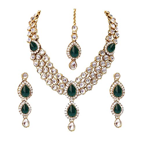 I Jewels Traditional Gold Plated Kundan Necklace Set for Women (IJ315G)