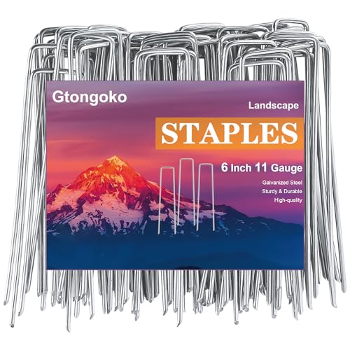 Gtongoko 120 Pack Galvanized Landscape Staples Garden Stakes Plant Cover Stakes 6 Inch 11 Gauge Lawn Staples Fence Stakes Ground Stakes for Landscaping Securing Weed Barrier Fabric