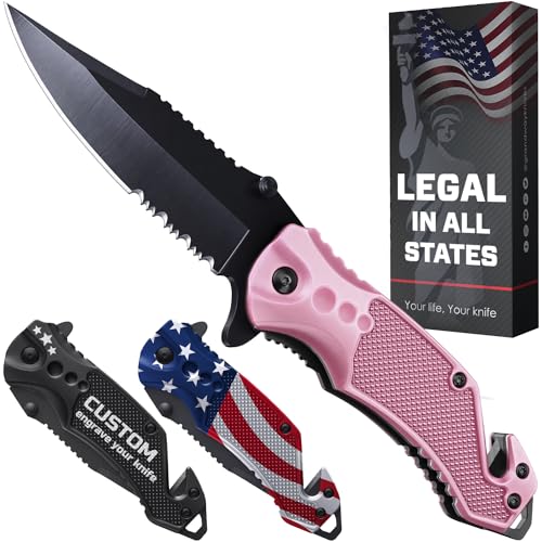 GOOD WORKER 2.95” Serrated Blade Pink Knife - Pocket Knife for Women - Self Defense Knife - Pink Knives - Cute Womens Girl Knife - Womens Folding Knife - Pink Pocket Knife - Mothers Day Gift - 6680 P