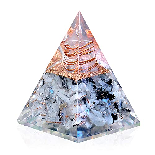 Ever Vibes New Inspirational Orgonite Pyramid for Positivity | Rainbow Moonstone Orgone Pyramid for Strength – Meditation - Yoga - Reiki - Healing Crystal Gemstone Pyramid
