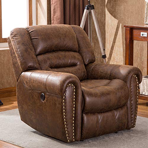 ANJ Electric Recliner Chair W/Breathable Bonded Leather, Classic Single Sofa Home Theater Recliner Seating W/USB Port (Nut Brown)
