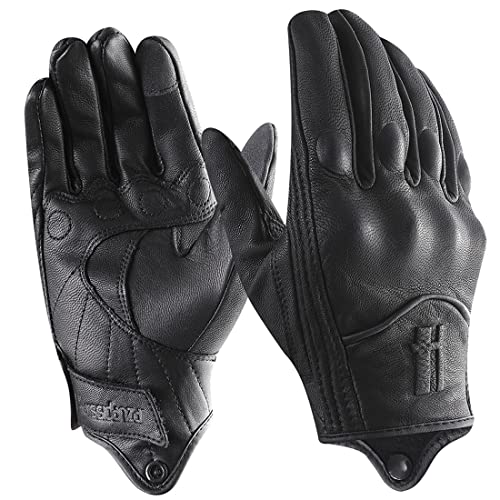 Harssidanzar Motorcycle Gloves for Men, Leather Touch Screen Riding Driving Gloves GM028,Black,Size M
