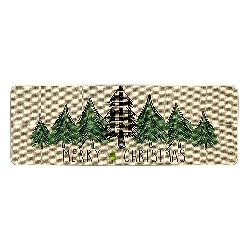 Artoid Mode Merry Christmas Trees Christmas Decorative Doormat, Seasonal Winter Christmas Holiday Low-Profile Floor Mat Switch Mat for Indoor Outdoor 17 x 47 Inch