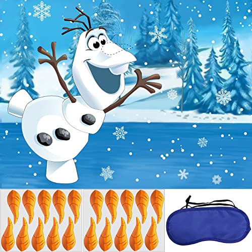 Hrency Pin The Nose on The Olaf Game for Kids Christmas Party Game for Kids Olaf Pin Game with 24Pcs Nose Stickers Birthday Party Supplies Activities