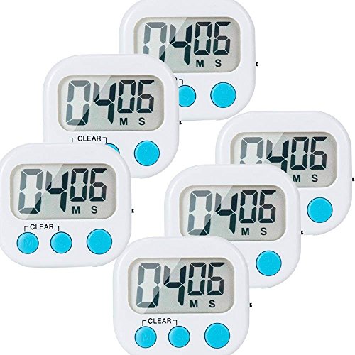 LinkDm 6 Pack Small Digital Kitchen Timer Magnetic Back and ON/Off Switch,Minute Second Count Up Countdown, White