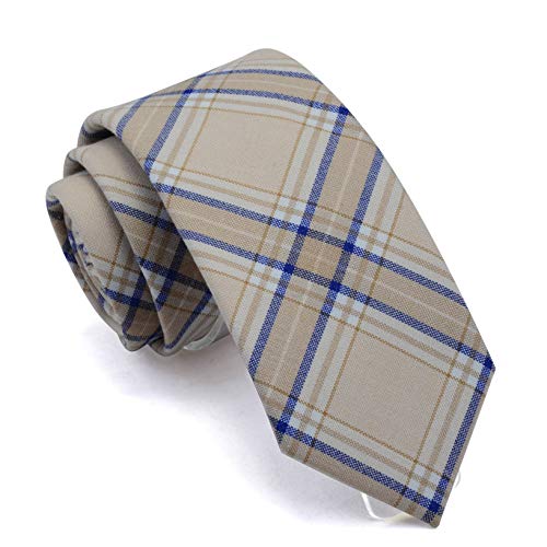 GUSLESON Beige Necktie Skinny Slim Cotton Wool Ties For Men Blue Striped Wedding Tie (0910-05)