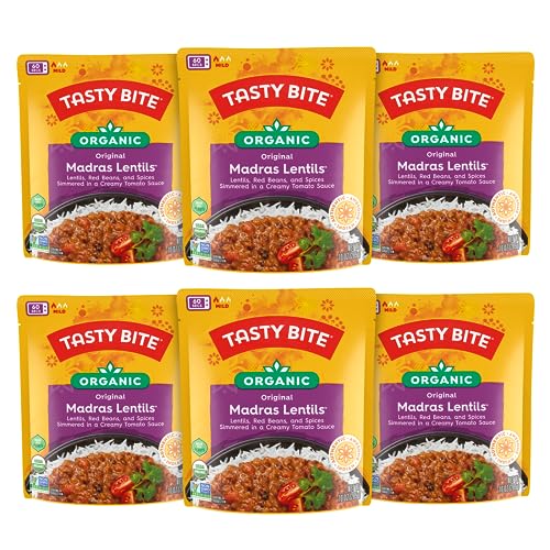 Tasty Bite Organic Madras Lentils, 10 Ounce, Pack of 6, Ready to Eat, Microwavable Entree, Vegetarian