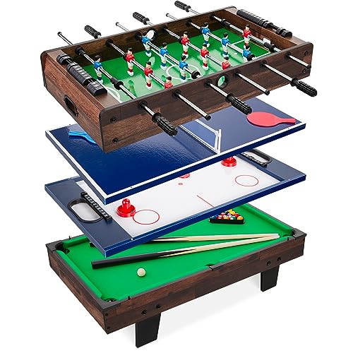 Best Choice Products 4-in-1 Multi Game Table, Childrens Combination Arcade Set for Home, Play Room, Rec Room w/Pool Billiards, Air Hockey, Foosball and Table Tennis - Dark Wood