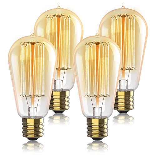 HUDSON BULB CO. Vintage Incandescent Edison Light Bulbs 60W (4 Pack) for Outdoor and Indoor- E26/E27 Base 2100K Dimmable Decorative Antique Squirrel Filament Lightbulbs - ST58 Style Warm Light