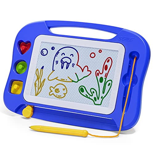 SGILE Magnetic Drawing Board for Kids, Colorful Erasable Doodle Board with Magnet Pen, Painting Sketch Pad with Three Stamps, Travel Toy, Birthday Gift, Educational Learning Toy for Toddlers, Blue