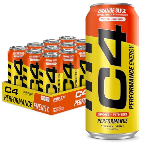 C4 Energy Carbonated Zero Sugar Energy Drink, Pre Workout Drink + Beta Alanine, Orange Slice, 16 Fl Oz (Pack of 12)