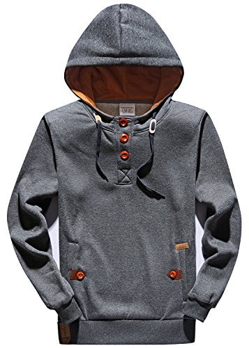 YuKaiChen Men's Outdoor Sport Hoodies Pullover Button Hoody Sweatshirts Grey Medium