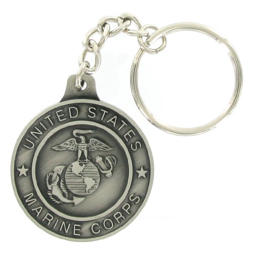 United States Marine Corps Antique Pewter Finish Keychain with Split-ring and Chain