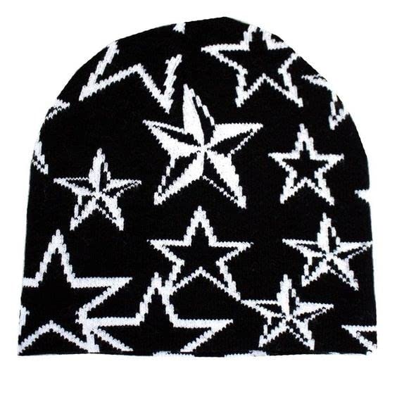 Pooyikoi Y2K Beanie Hats Knitted Wool Pullover Hat Letter Star Jacquard Hat 2000s Cute Men Women Unisex