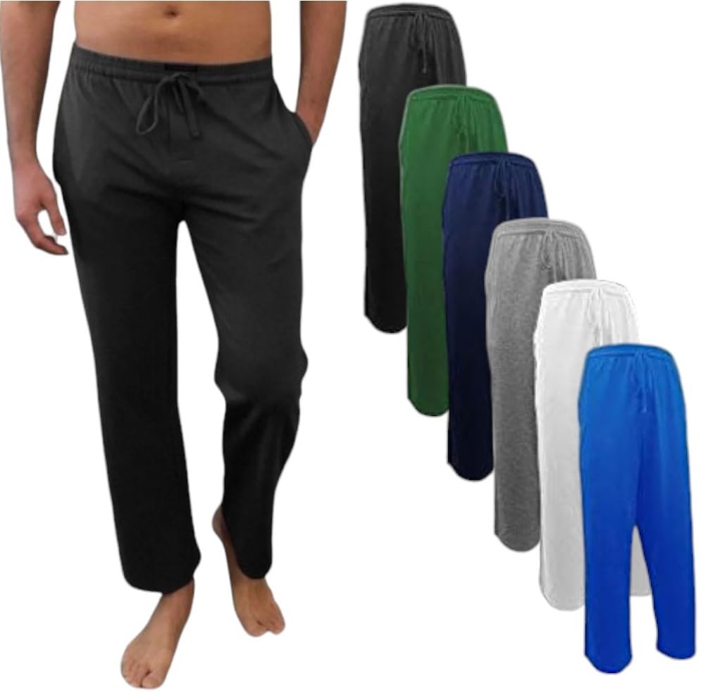 Andrew Scott Men's 6 Pack 100% Cotton Jersey Knit Yoga Lounge & Sleep Pajama Pants (6 Pack - Navy/Black/Royal/Hunter/White/Grey, Large)