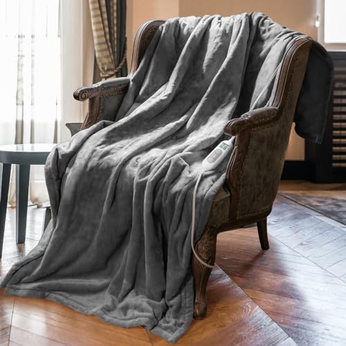 Heated Throw Blanket With 1-9 hrs Timer Auto-Off & 8 Heating Levels,Flannel Electric Blanket Throw ETL Certification,Machine Washable Full Body Warming Blankets with Overheating Protection (50''×60'')