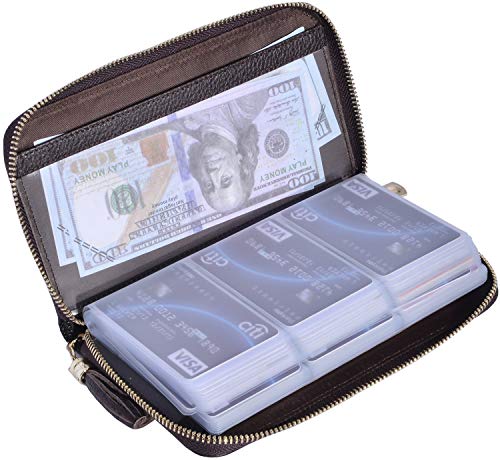 Easyoulife Credit Card Holder Wallet Womens Zipper Leather Case Purse RFID Blocking (Coffee)