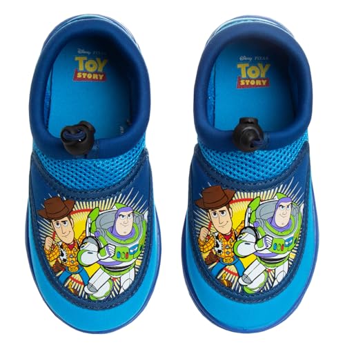 Toy Story Water Shoes Kids Boys Sandals Quick Dry - Sheriff Woody Buzz Lightyear Pool Aqua Socks Bungee Waterproof - Blue (Size 7-8 Toddler)