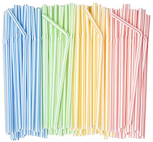 Comfy Package, Flexible Disposable Plastic Drinking Straws - 7.75' High - Assorted Colors Striped [400 Pack]