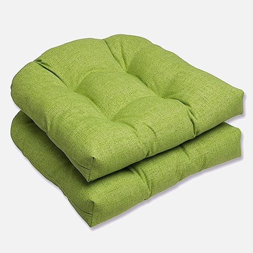 Pillow Perfect Pompeii Solid Indoor/Outdoor Wicker Patio Seat Cushion Reversible, Weather and Fade Resistant, Round Corner - 19' x 19', Green, 2 Count