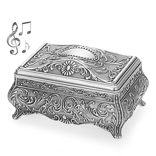 ELLDOO Vintage Metal Music Box, Wind Up Musical Jewelry Box Keepsake Box, Small Trinket Jewelry Storage Box Gift for Girl Women (Tune: You Are My Sunshine)