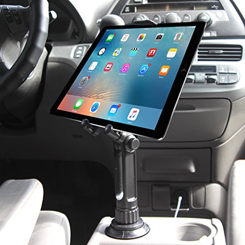 Car Tablet Mount with a Cup Holder Base Compatible for Apple iPad, iPad Pro, iPad Air, iPad Mini, Samsung Galaxy Tablet, Google Pixel Tablet, Amazon Kindle Fire and Smartphones