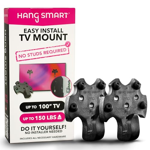 HangSmart TV Wall Mount NO STUD Easy Install, DIY hangs any TV in minutes, 19-100 inch TVs, Holds up to 150LBS, Multi-Purpose most LED LCD Flat Screen TVs & Monitors, Include Hardware (TV 19' to 100')